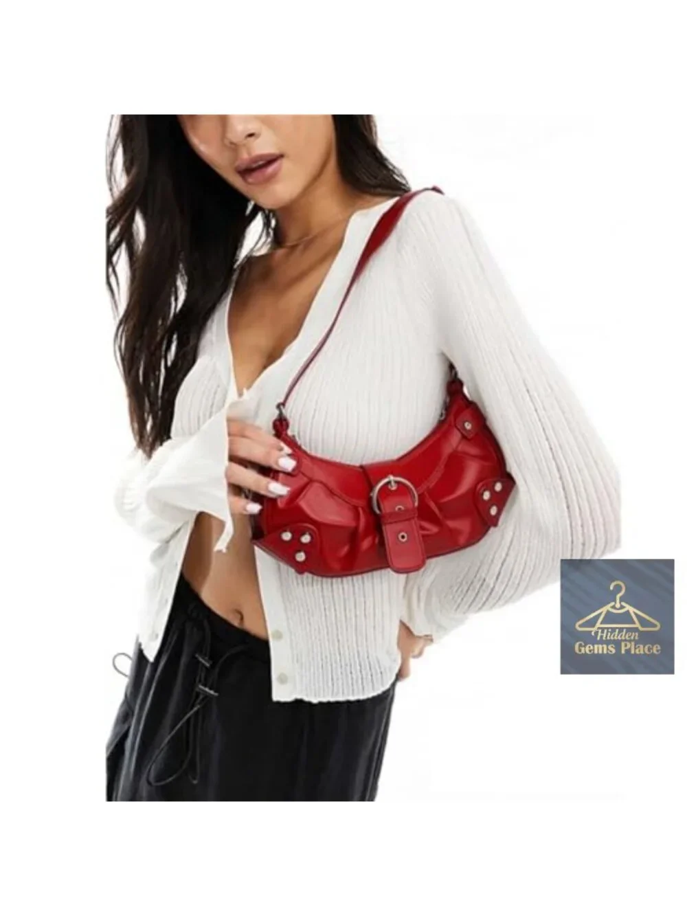 Y2K Faux Leather Shoulder Bag Hobo Clutch Purse Punk Handbag